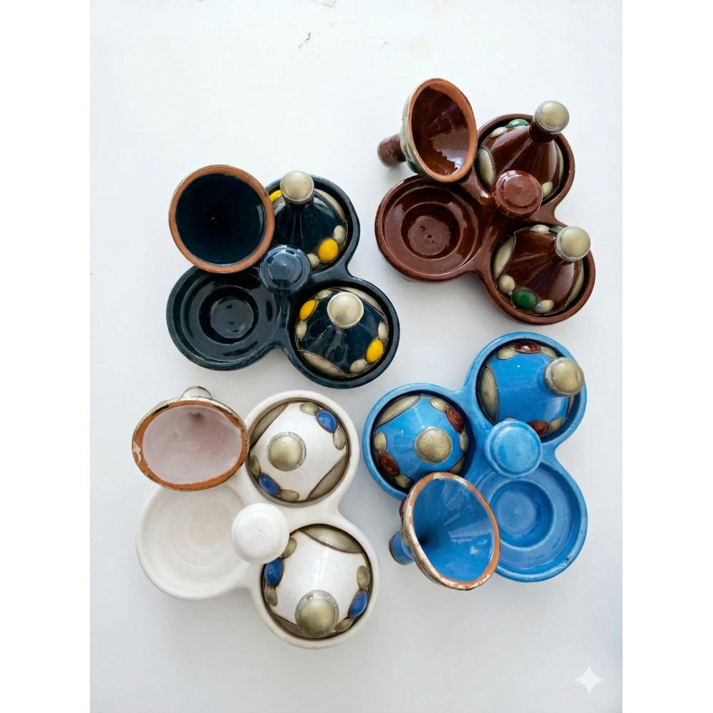 Serviteur Marocain Trio en Céramique – Artisanat Fait Main